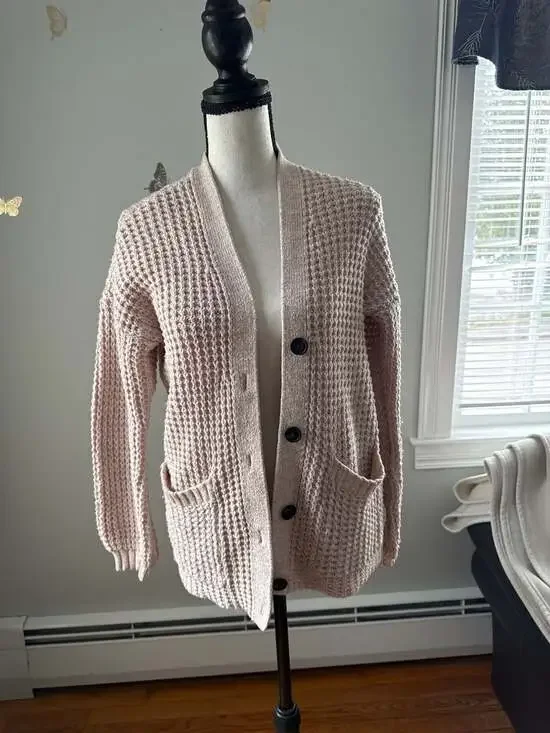 American Eagle Waffle Knit Button-Up Cardigan, Size Small - Picture 1 of 5